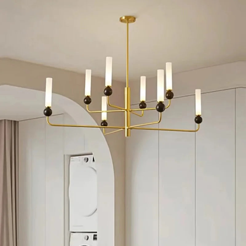 lustre simple et moderne en laiton avec boule de marbre acrylique