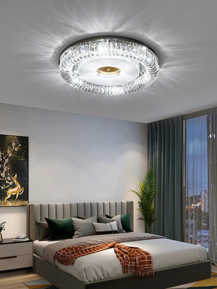 plafonnier led moderne à intensité variable en cristal doré argenté