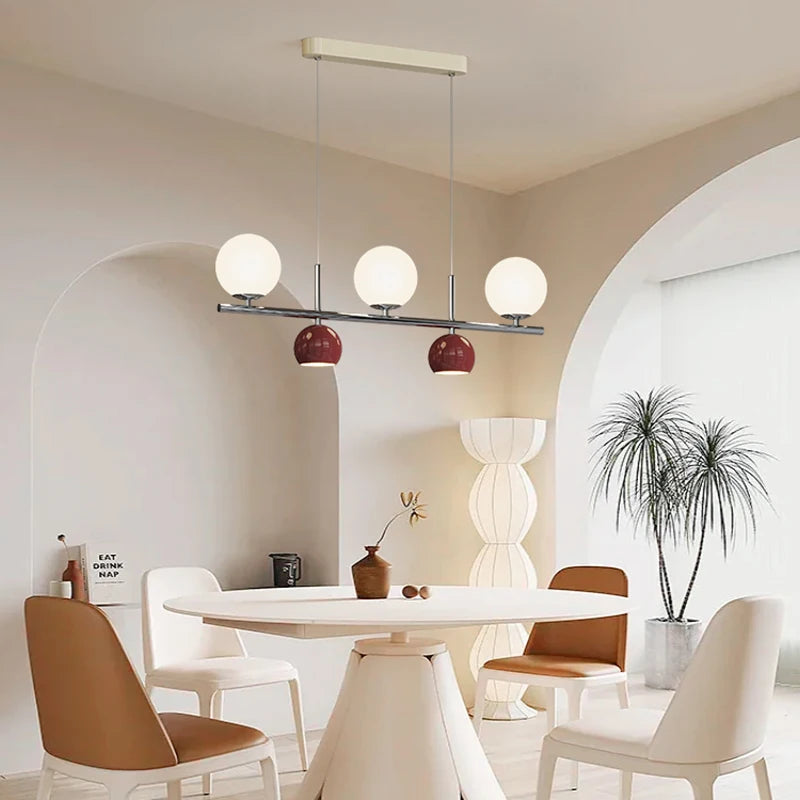 lustre long led suspendu avec abat-jour boule ronde