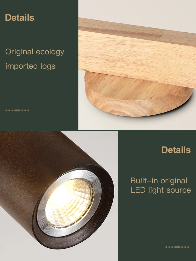 Grain de bois Led lustres avec projecteur pour salon chambre plafonniers éclairage décor noir Lustre cuisine luminaire