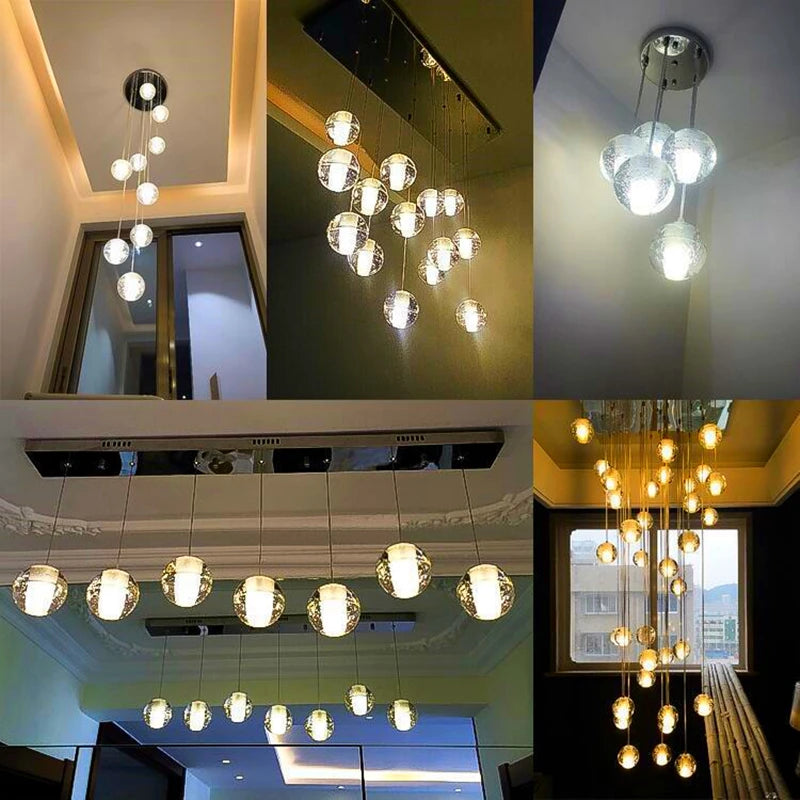 lustre en cristal moderne avec boule tournante led suspendue