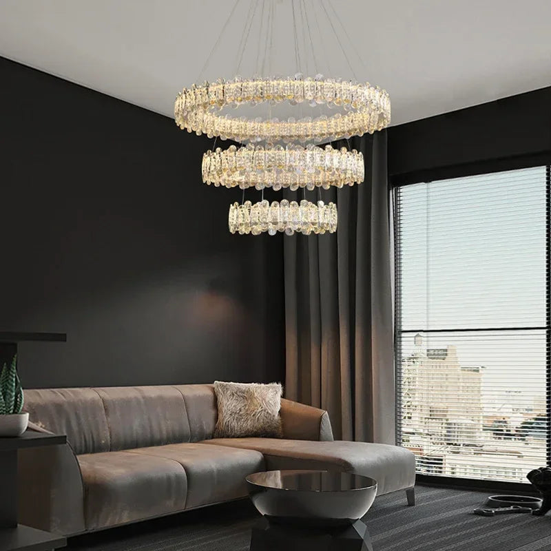 lustre moderne en cristal avec lampes led pour décoration