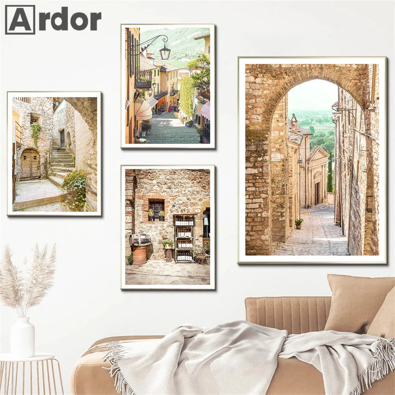 affiche artistique de la ville de bellagio en toscane