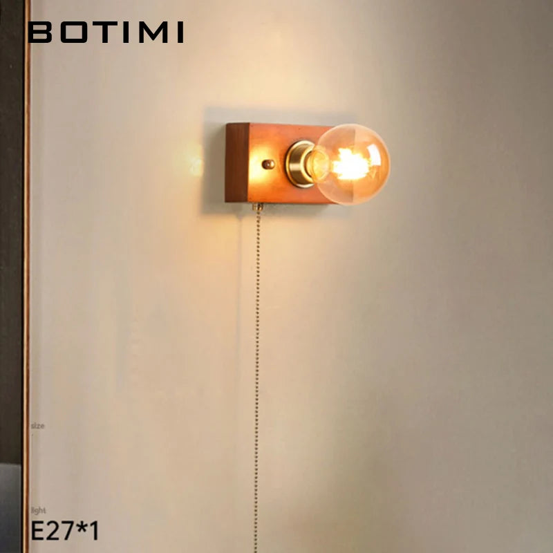 applique bois interrupteur tirer foyer chevet blub e27 lecture éclairage