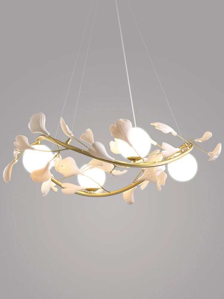 lustre en feuilles de ginkgo avec éclairage led décoratif moderne