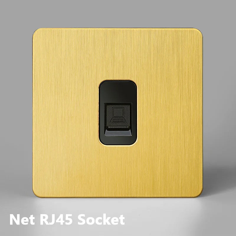 Prise RJ45 en acier doré brossé bords arrondis