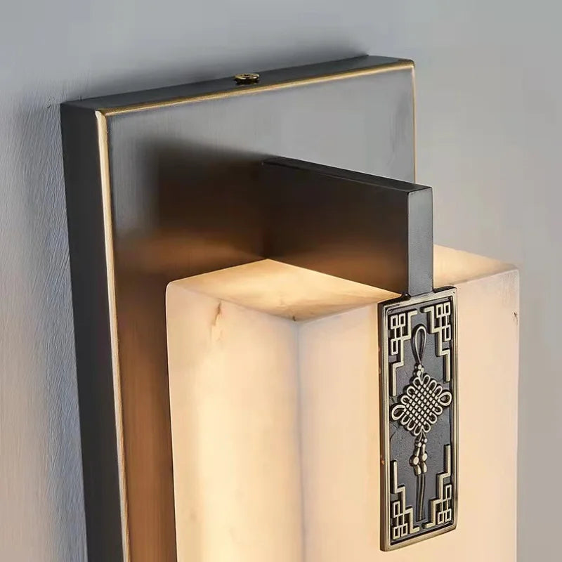 applique murale moderne en marbre chinois avec nœud et lumière led