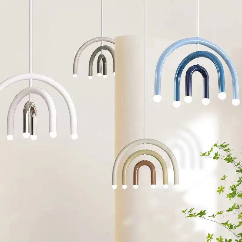 Lustre arc-en-ciel créatif LED Suspension en métal coloré pour chambre salon Restaurant café Art salle à manger suspension