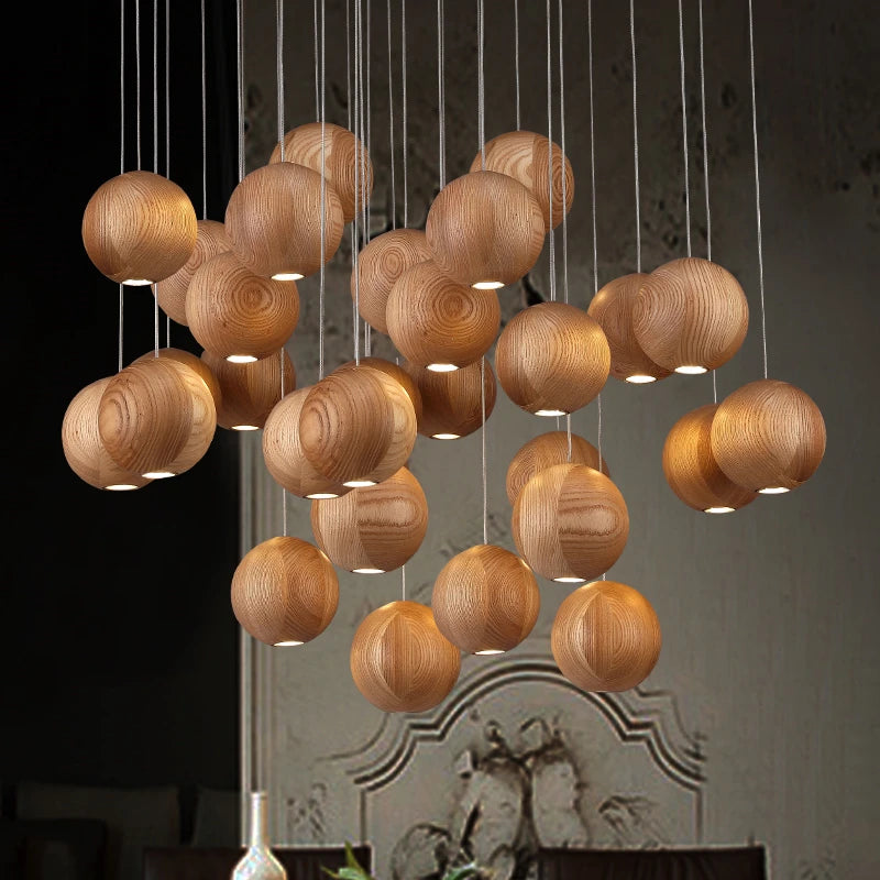 Suspension en bois nordique moderne meubles de salle à manger LED lumières décor à la maison salon villa hôtel