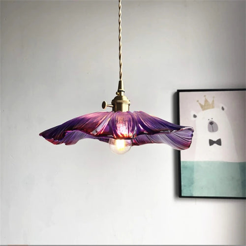 suspension rétro en verre laiton forme de fleur