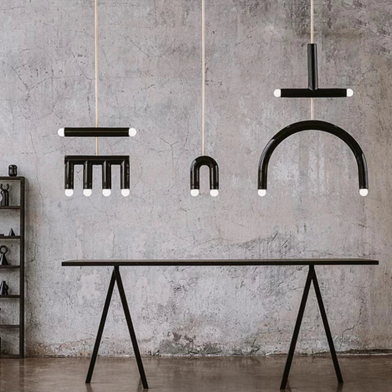 Lustre arc-en-ciel créatif LED Suspension en métal coloré pour chambre salon Restaurant café Art salle à manger suspension