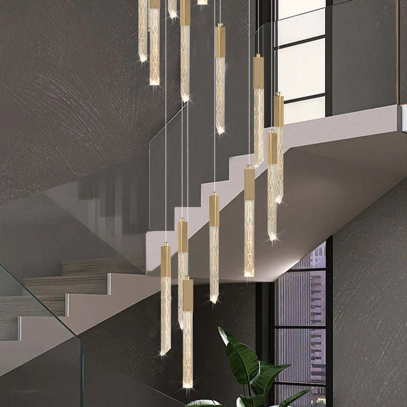 lustre en or lampe d'escalier moderne LED éclairage intérieur en cristal spirale