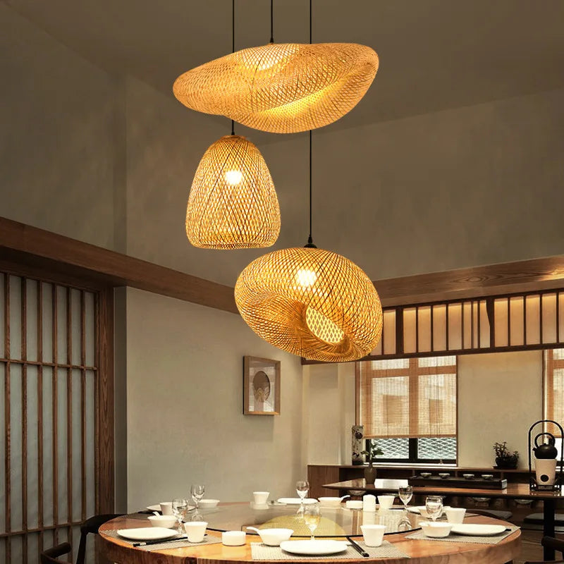 lustre style chinois fait main en bambou tissage pastoral vintage