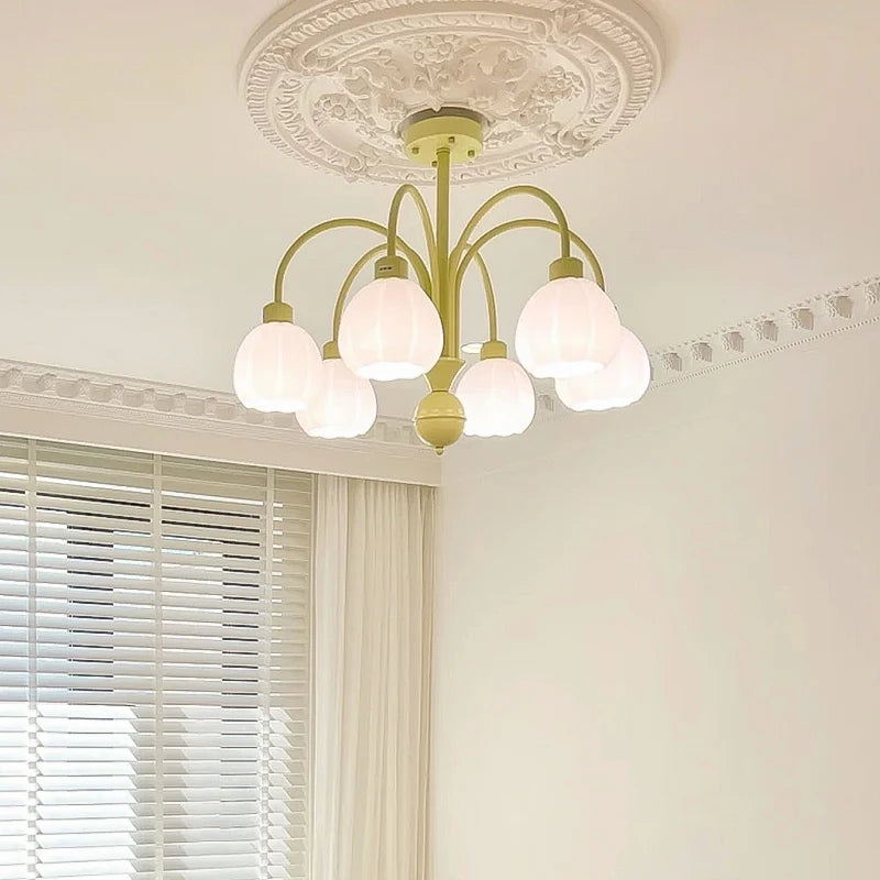 lustre en verre style nordique avec abat-jour citrouille pour décoration maison