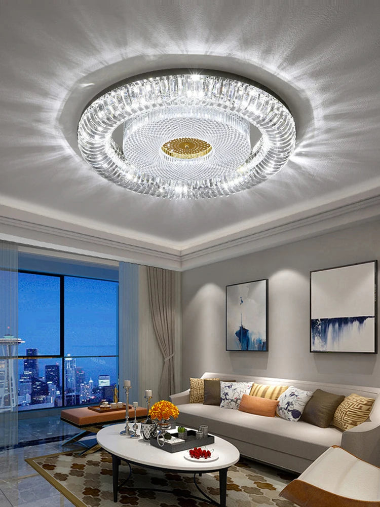 plafonnier led moderne à intensité variable en cristal doré argenté