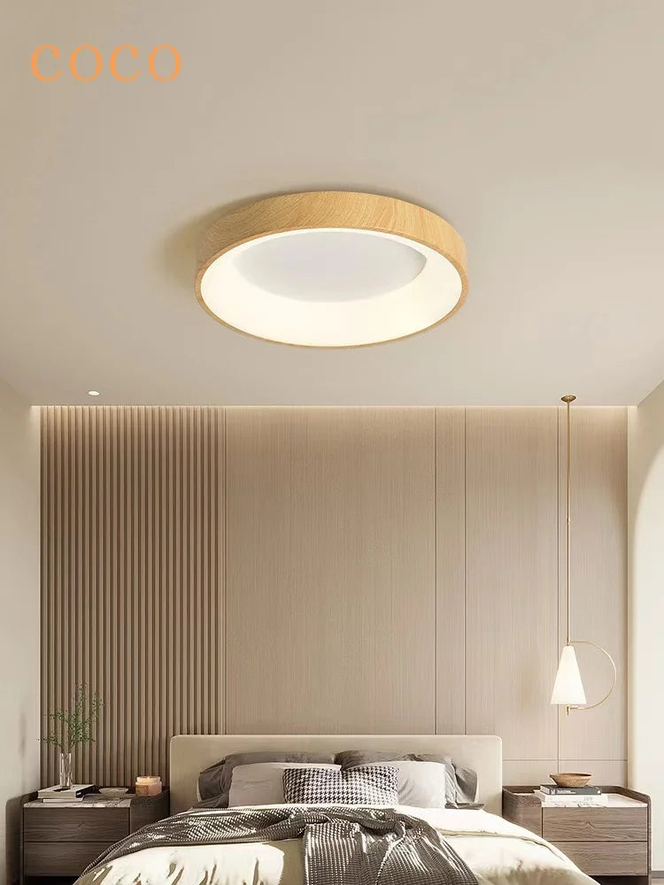 plafonnier chinois Ultra-mince rond en Grain de bois