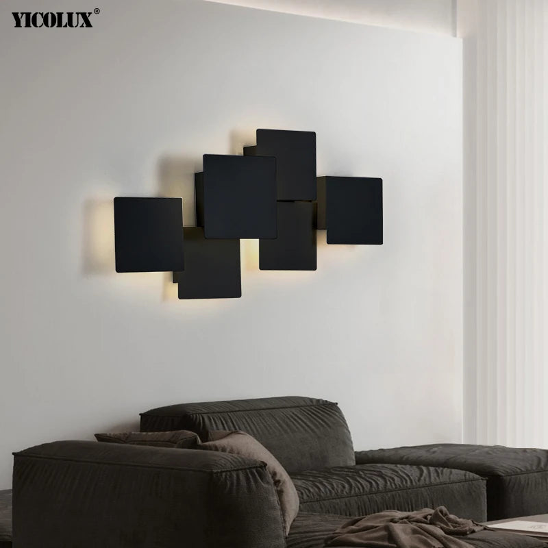 applique muraleGradation Simple noir blanc carré nouveau moderne LED salon salle à manger chambre chevet allée Hall lumières éclairage intérieur