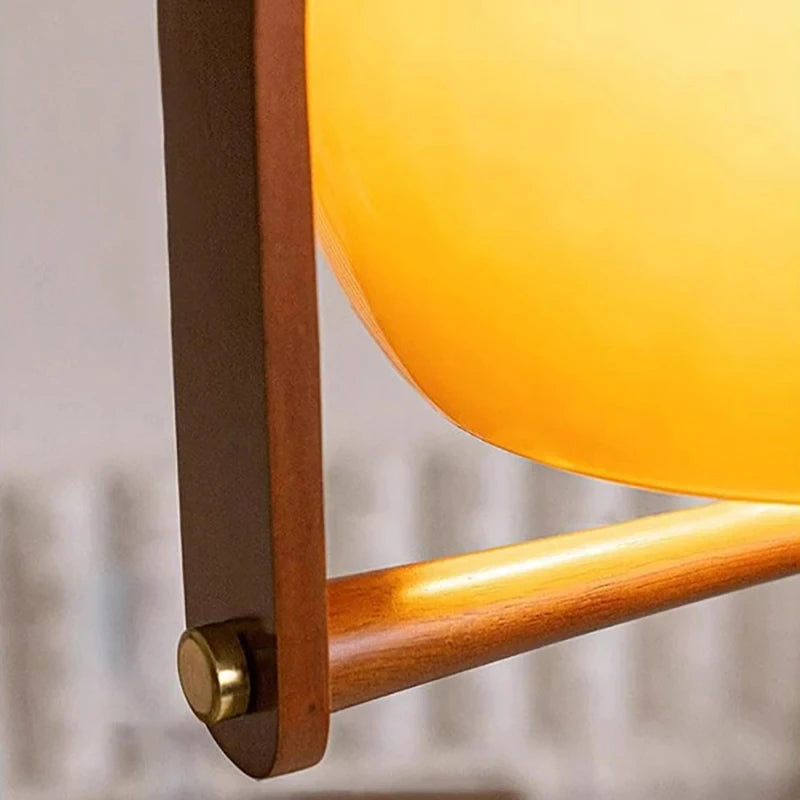 suspension en verre et bois foncé réglable en hauteur style