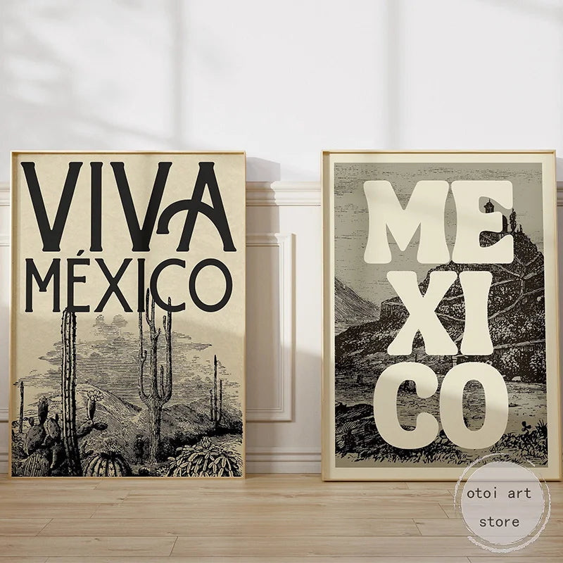 affiche d'art rétro paysage urbain vintage du mexique