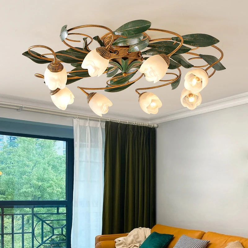 lanterne fleurs française ancienne retro européen cuivre plafonnier chambre salon