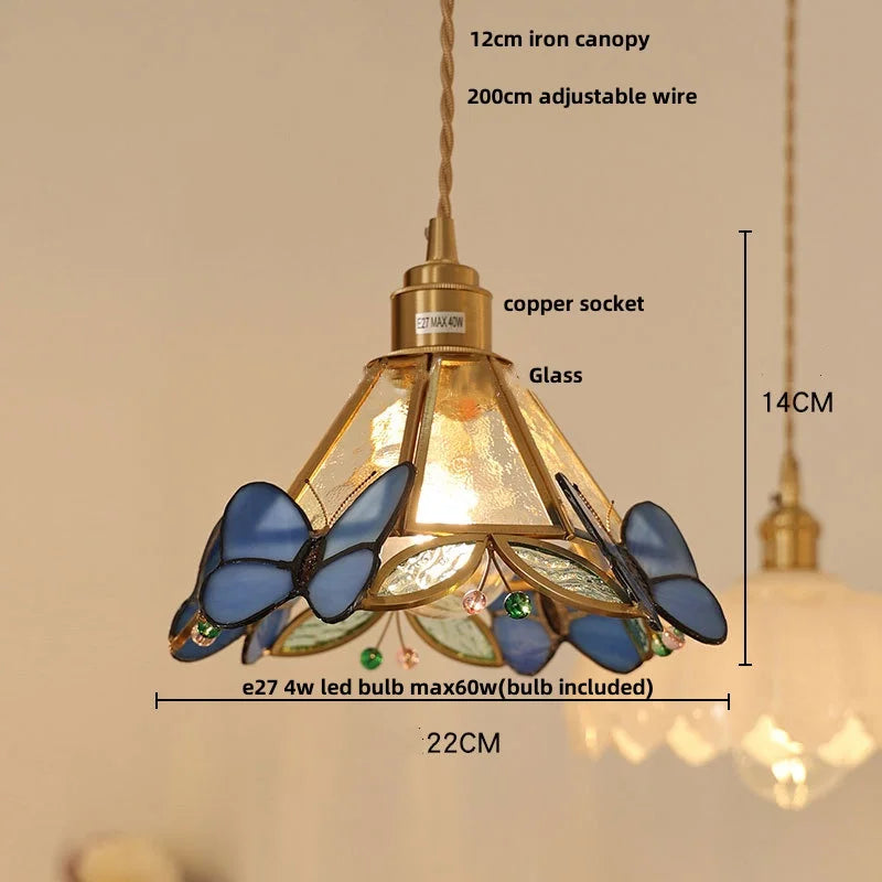 suspension en verre coloré avec fil de bois réglable moderne