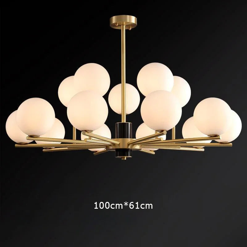 suspension nordique luxe en cuivre doré avec boules de verre blanches