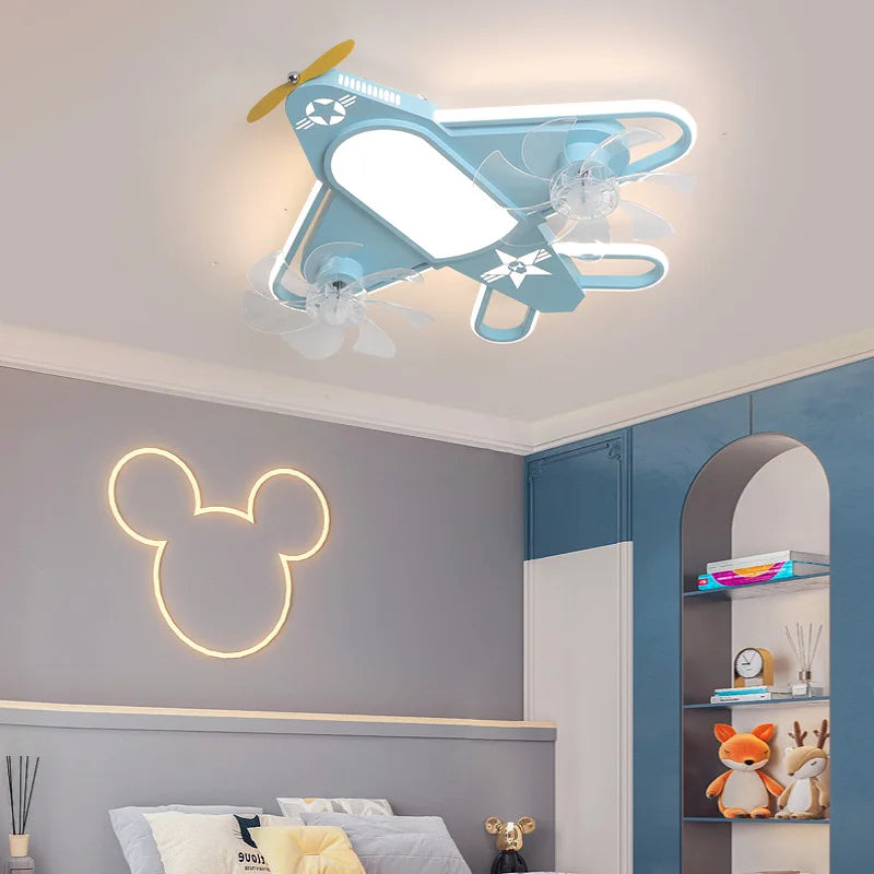 ventilateur de plafond moderne pour enfants avec éclairage led dimmable et déco à distance