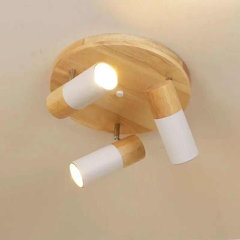 plafonnier led rotatif multi-têtes en bois design nordique