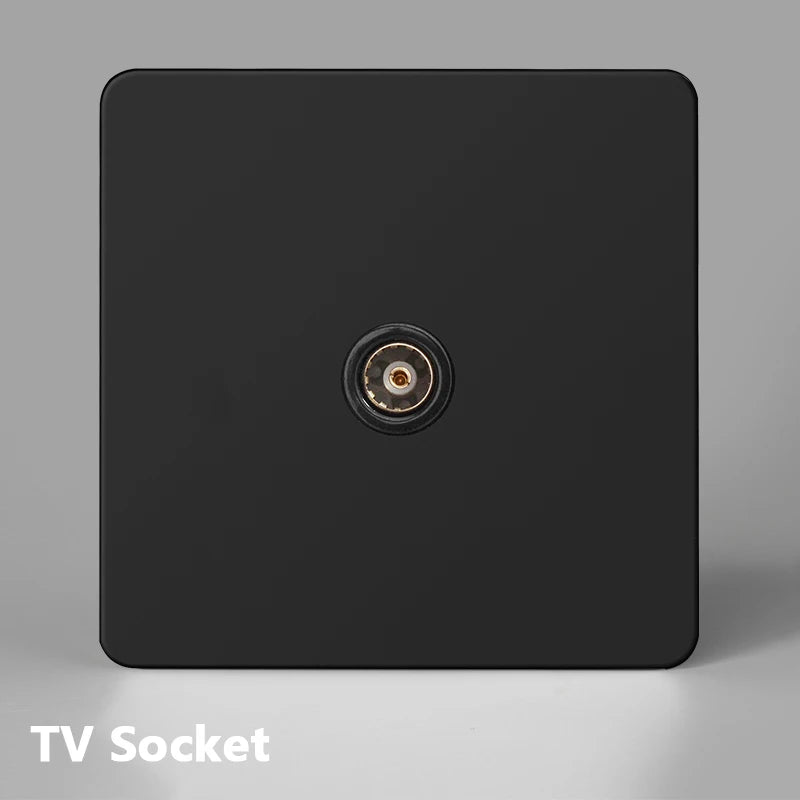 Prise TV en acier noir mat bords arrondis