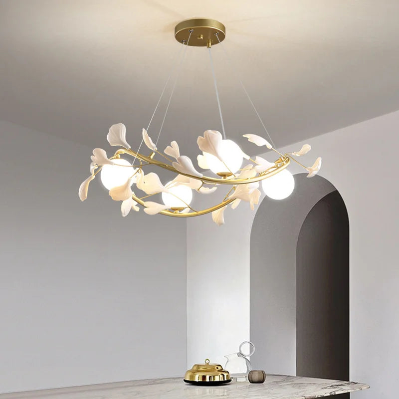 lustre led moderne en forme de pétale de ginkgo lumineux et élégant