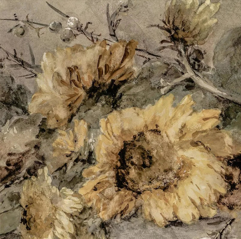 affiche vintage nature morte avec fleurs et tournesols