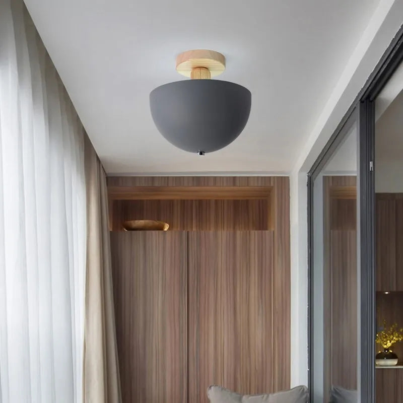 plafonnier bois nordique led macaron rond intérieur balc
