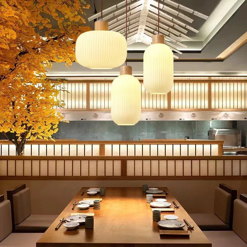 Suspension en verre blanc lampe suspendue de simplicité japonaise pour salon chambre salle à manger Loft lampe suspendue en bois