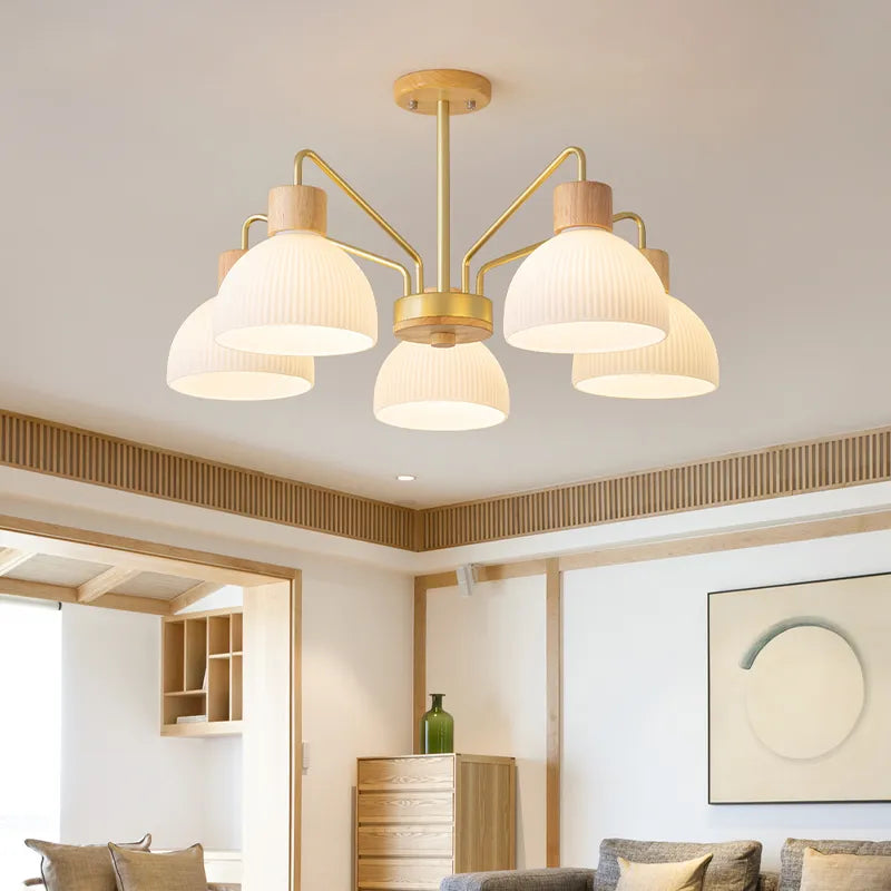 Plafonnier de chambre à coucher nordique minimaliste LED lampes en verre en bois salon étude Restaurant café Luminaires d'éclairage