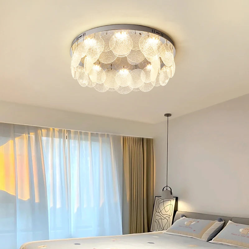 plafonnier led rond moderne en acier inoxydable et verre