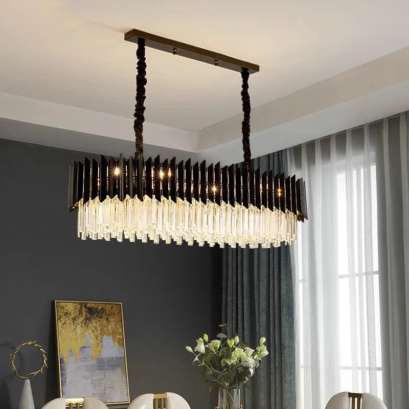 plafonnier led ovales en cristal à intensité variable en or noir