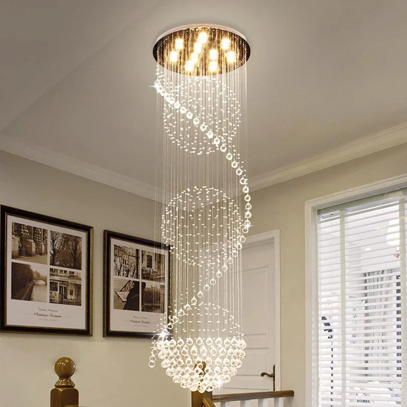 lustre en cristal moderne led boule spirale goutte de pluie k9