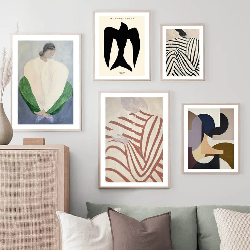 pyjama rayé femme affiche mur art géométrie rétro décoration