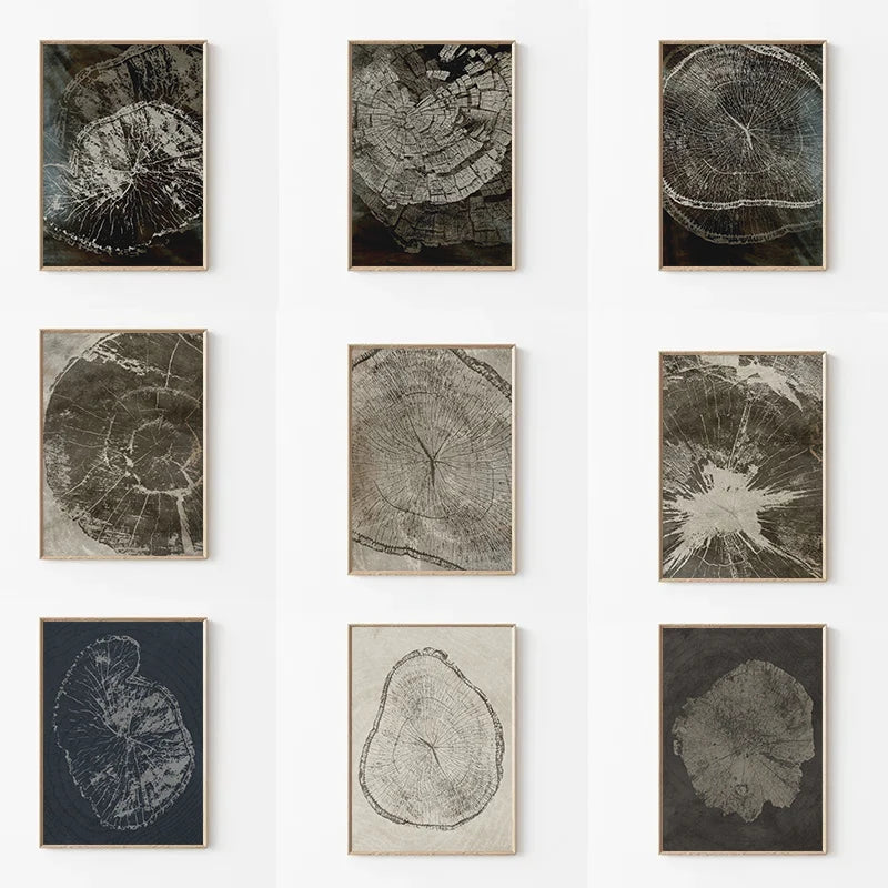 art abstrait sur toile anneaux des arbres décoration moderne