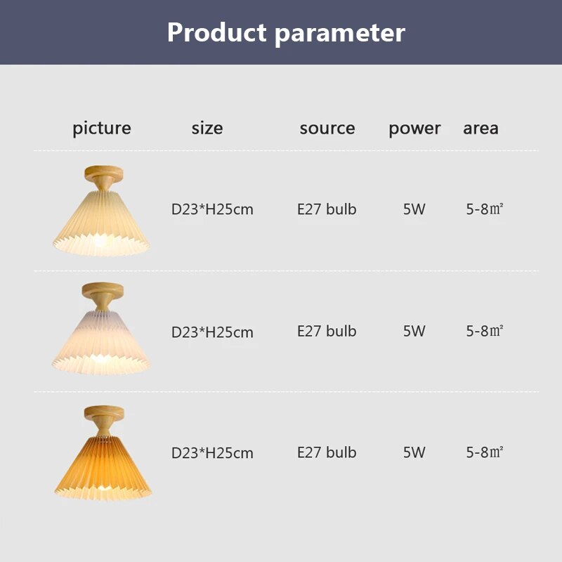 plafonnier moderne led bois tissu plissé