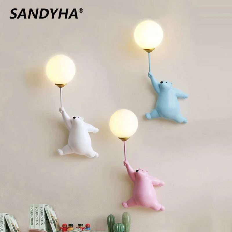 SANDYHA ours applique murale LED lampe chambre d'enfants lune boule lumières enfants fille chambre chevet décor à la maison couloir pépinière appliques