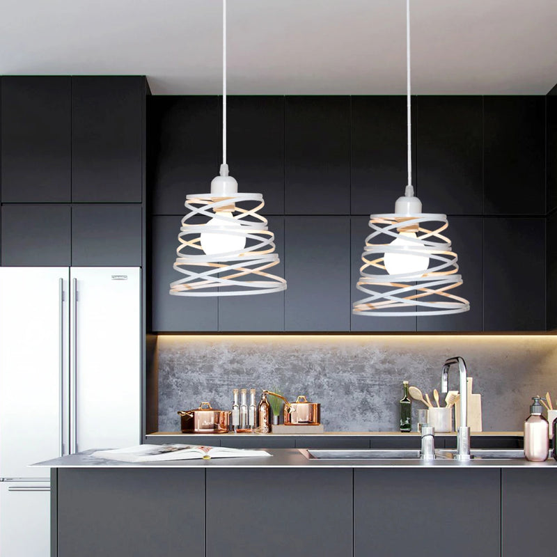 Suspension moderne Abat-jour Vintage Ruban LED Spirale Tourbillon Plafond Suspendu Lustre Salon Cuisine Luminaires