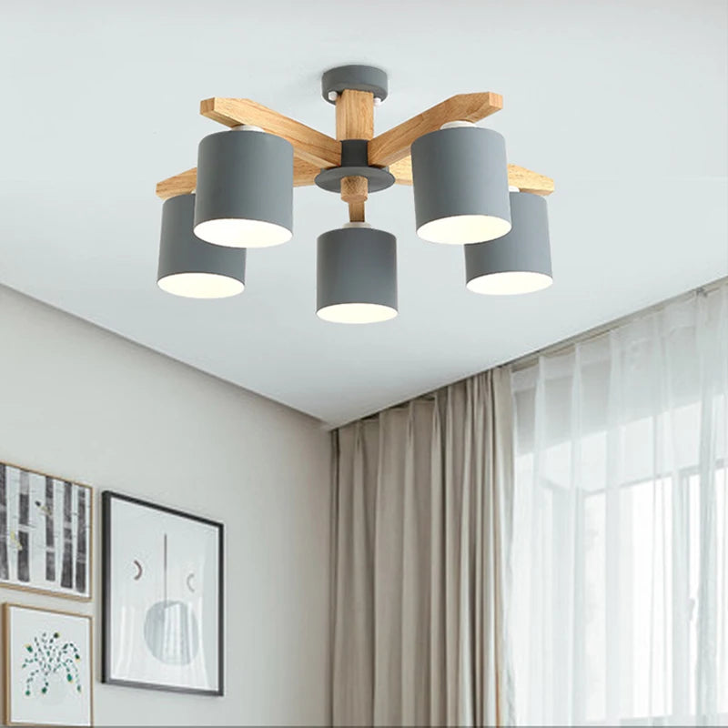 Nordique hôtel en bois massif E27 plafond lustre moderne lustre restaurant chambre lampe salon éclairage lampes en gros