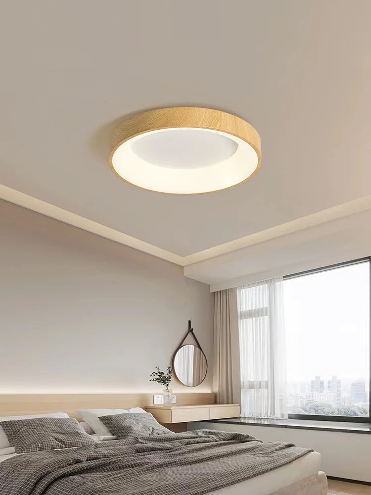 plafonnier chinois Ultra-mince rond en Grain de bois
