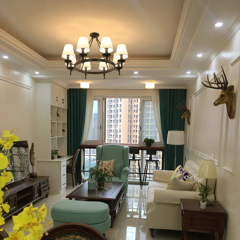 suspension rétro en fer avec abat jour en tissu