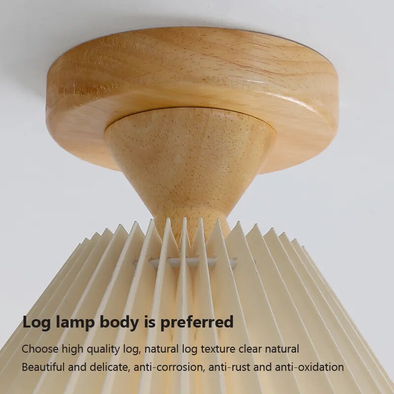plafonnier moderne led bois tissu plissé