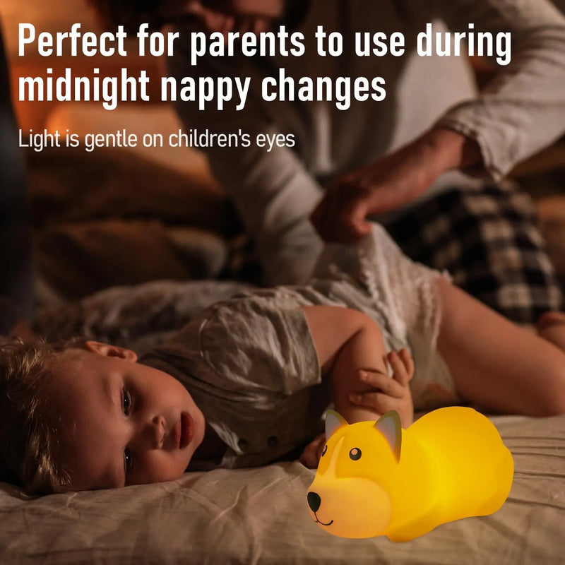 LED mignon Corgi veilleuses capteur tactile animaux lampe de nuit Silicone chien pour enfants enfant cadeau chambre chevet décor bébé lumière