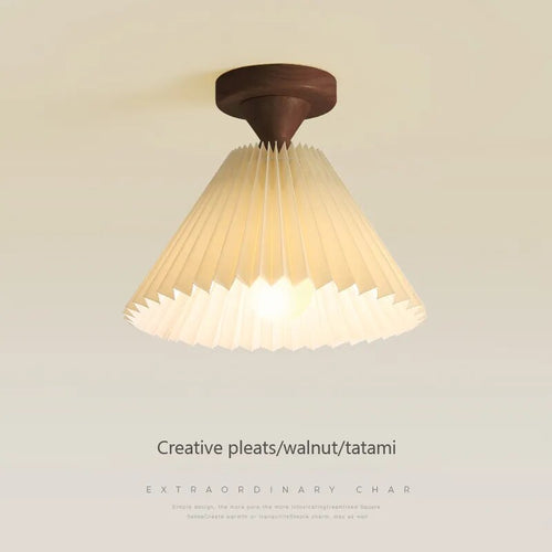 plafonnier moderne led bois tissu plissé