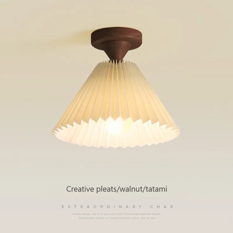 plafonnier moderne led bois tissu plissé