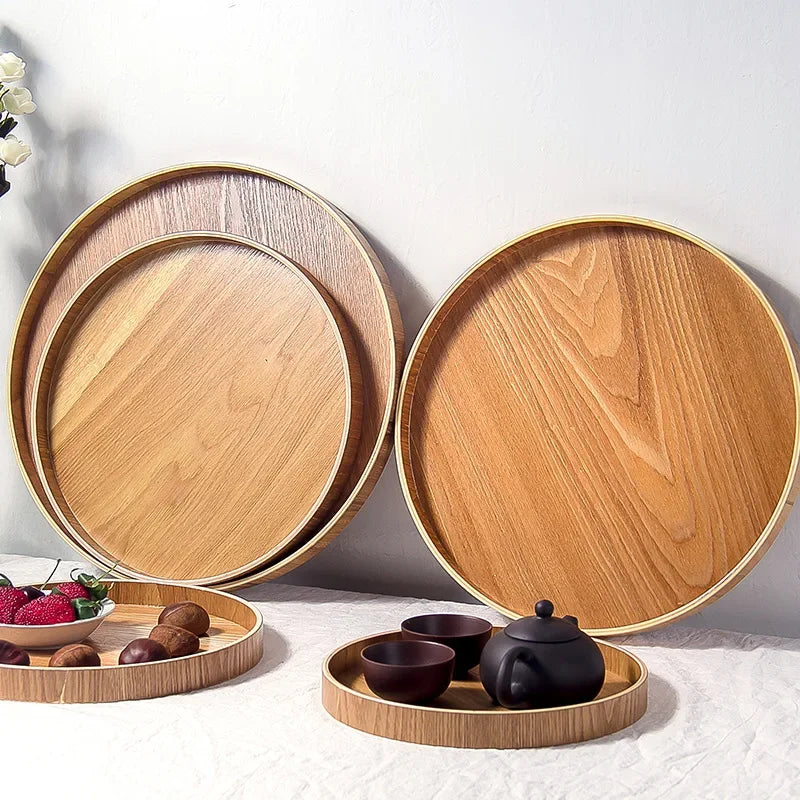 plateau rond japonais en bois pour service et thé